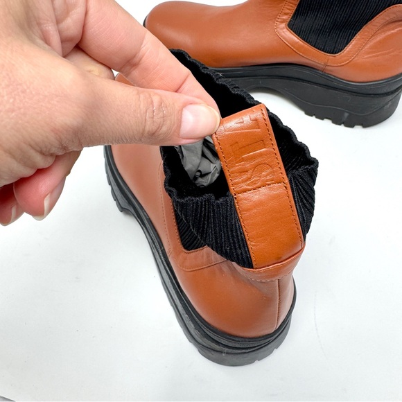 Staud Women's Brown Bow Sock-Ankle Lug Sole Chelsea Boots - Picture 9 of 12